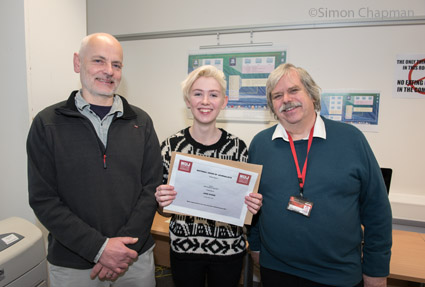 L-r: Paul Breeden, Bristol NUJ; Jade Evans; John Curzon, Senior Lecturer in Journalism; (Photo © Simon Chapman 2016)